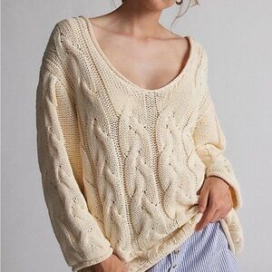 BDG Skylar Oversized Cable Knit Sweater in Ivory, Women's at Urban Outfitters